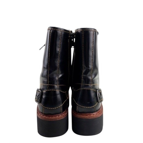 Coach Black Leather Shearling Lace Up Combat Boots Womens US 5B Buckle - Picture 4 of 10
